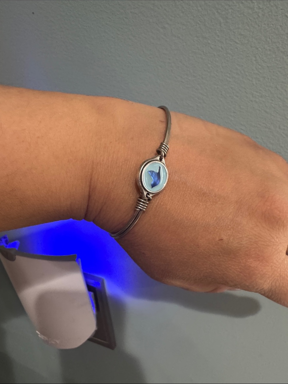 Luca + Danni Enamel Blue Bird Bracelet Bangle Silver Tone Blue 7.5"